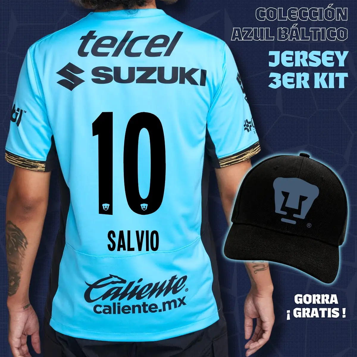 10 Eduardo Salvio - Colección Azul Báltico - Jersey Tercer Kit + Gorra de Regalo