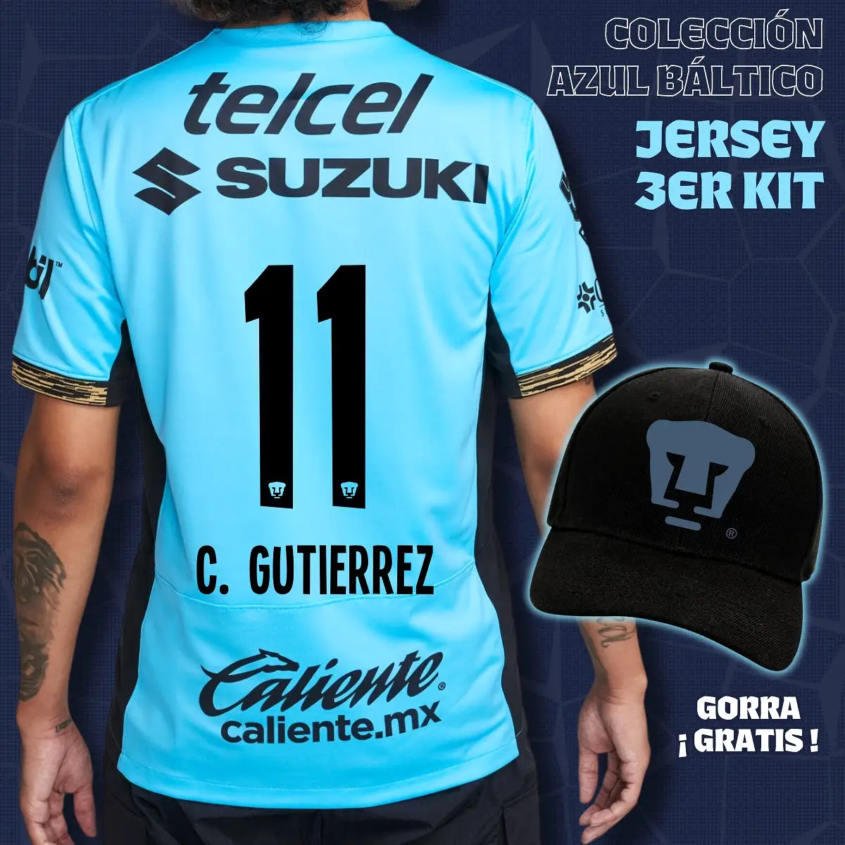 11 Carlos Gutiérrez - Colección Azul Báltico - Jersey Tercer Kit + Gorra de Regalo