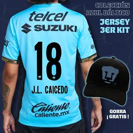 18 José Caicedo - Colección Azul Báltico - Jersey Tercer Kit + Gorra de Regalo