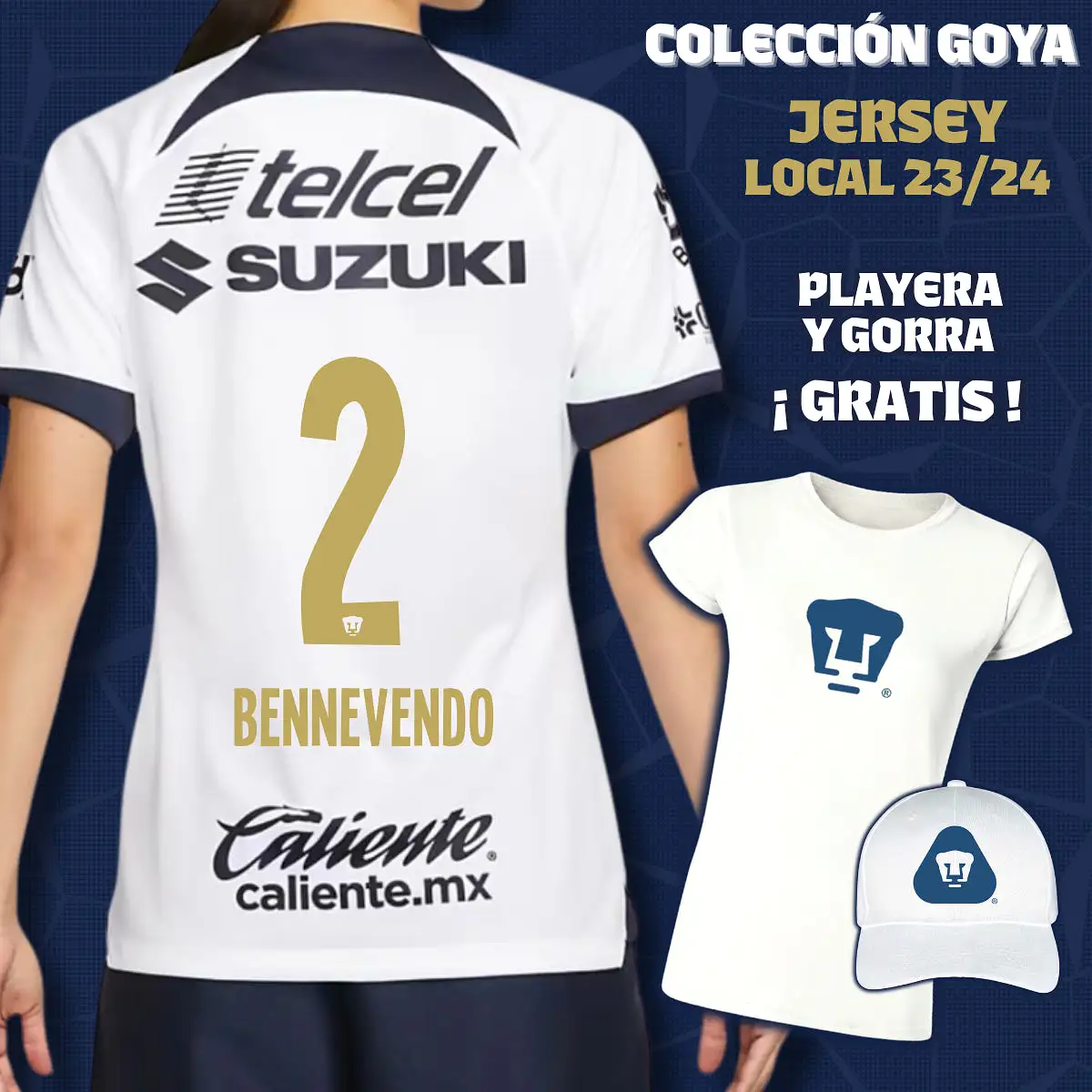 2 Pablo Bennevendo - Colección Goya Mujer - Jersey Local + Playera y Gorra de Regalo