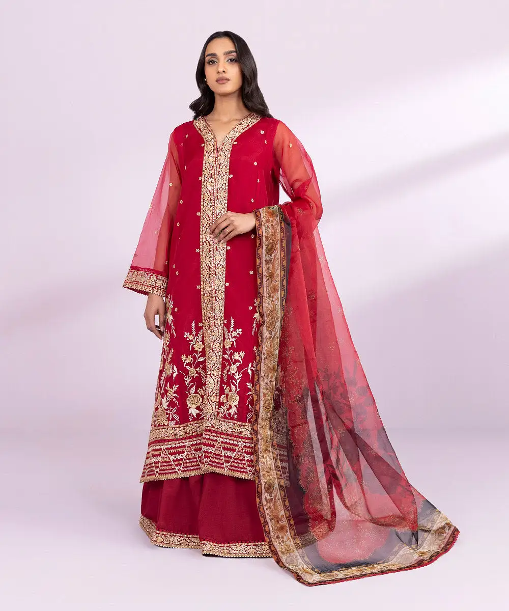 3 Piece - Embroidered Organza Suit