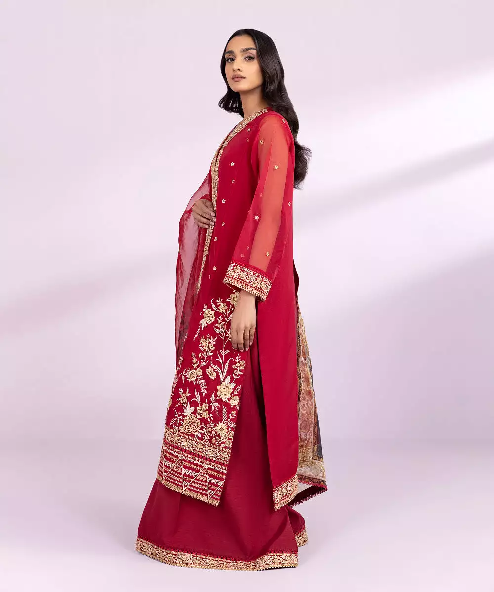 3 Piece - Embroidered Organza Suit