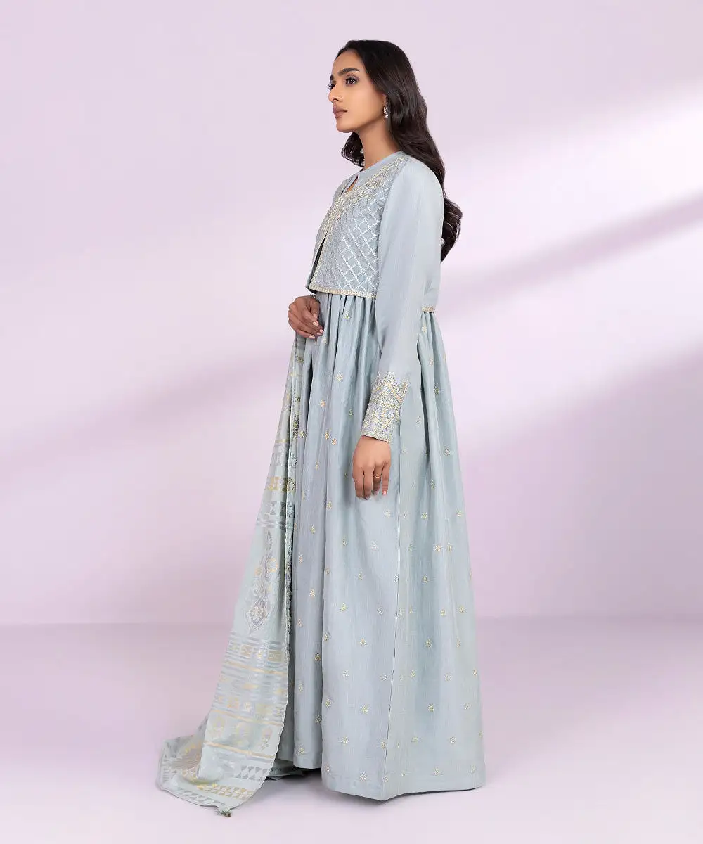 3 Piece - Embroidered Raw Silk Suit