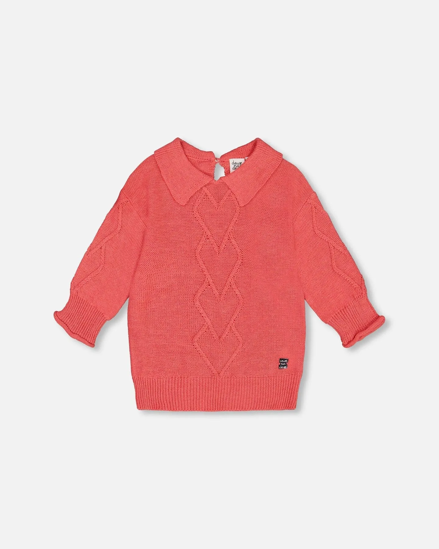 3/4 Knit Sweater With Collar Coral