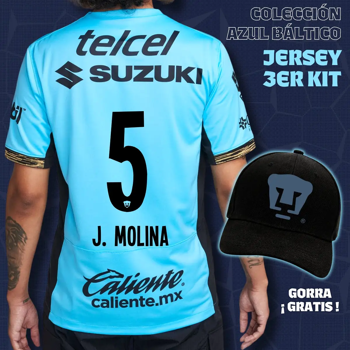 5 Jesús Molina - Colección Azul Báltico - Jersey Tercer Kit + Gorra de Regalo