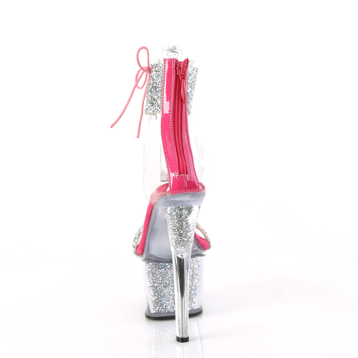 7 Inch Heel SKY-327RSI Hot Pink Silver Rhinestone