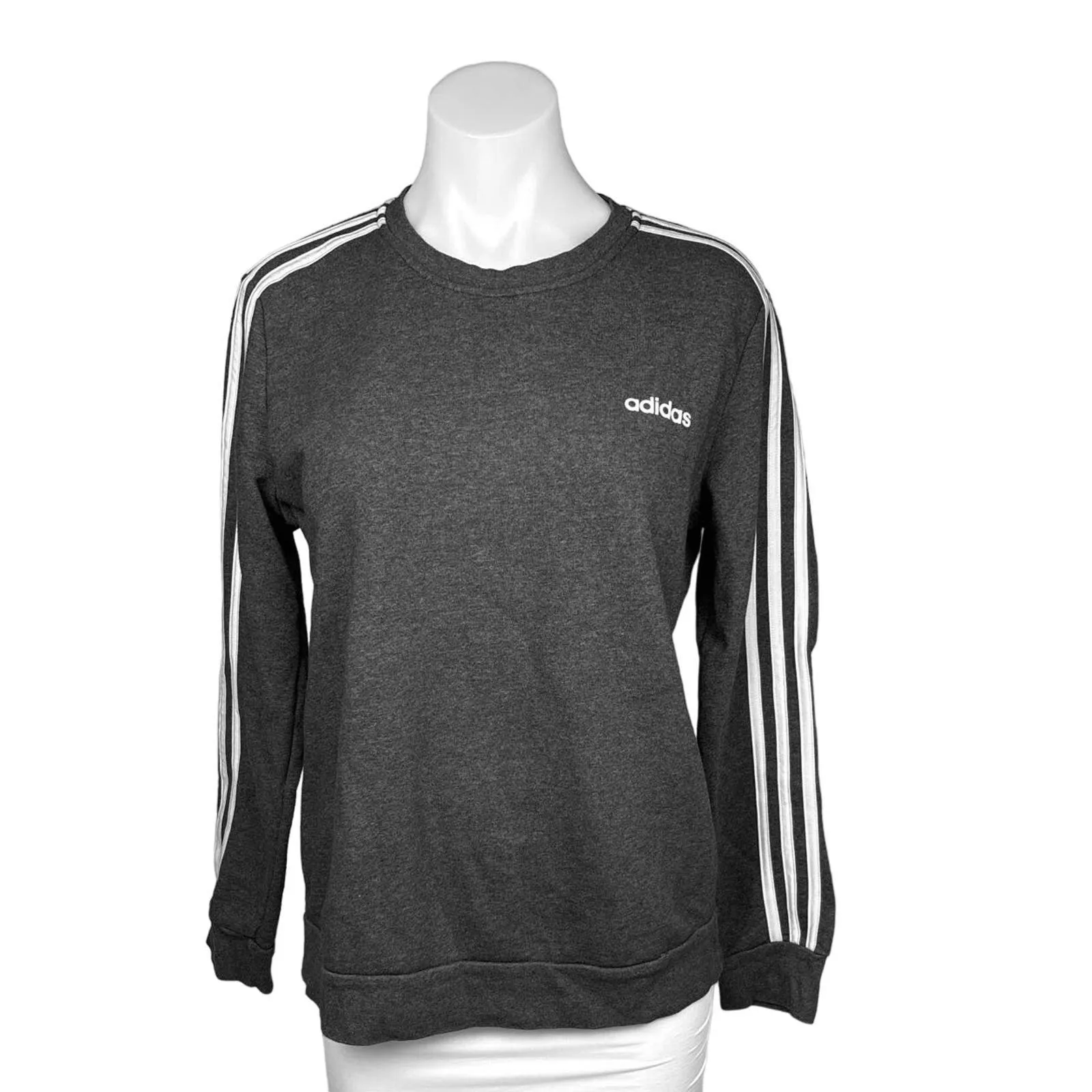 Adidas Women's Grey Three Stripe Fleece Crew Pullover Sweatshirt Sweater Size L