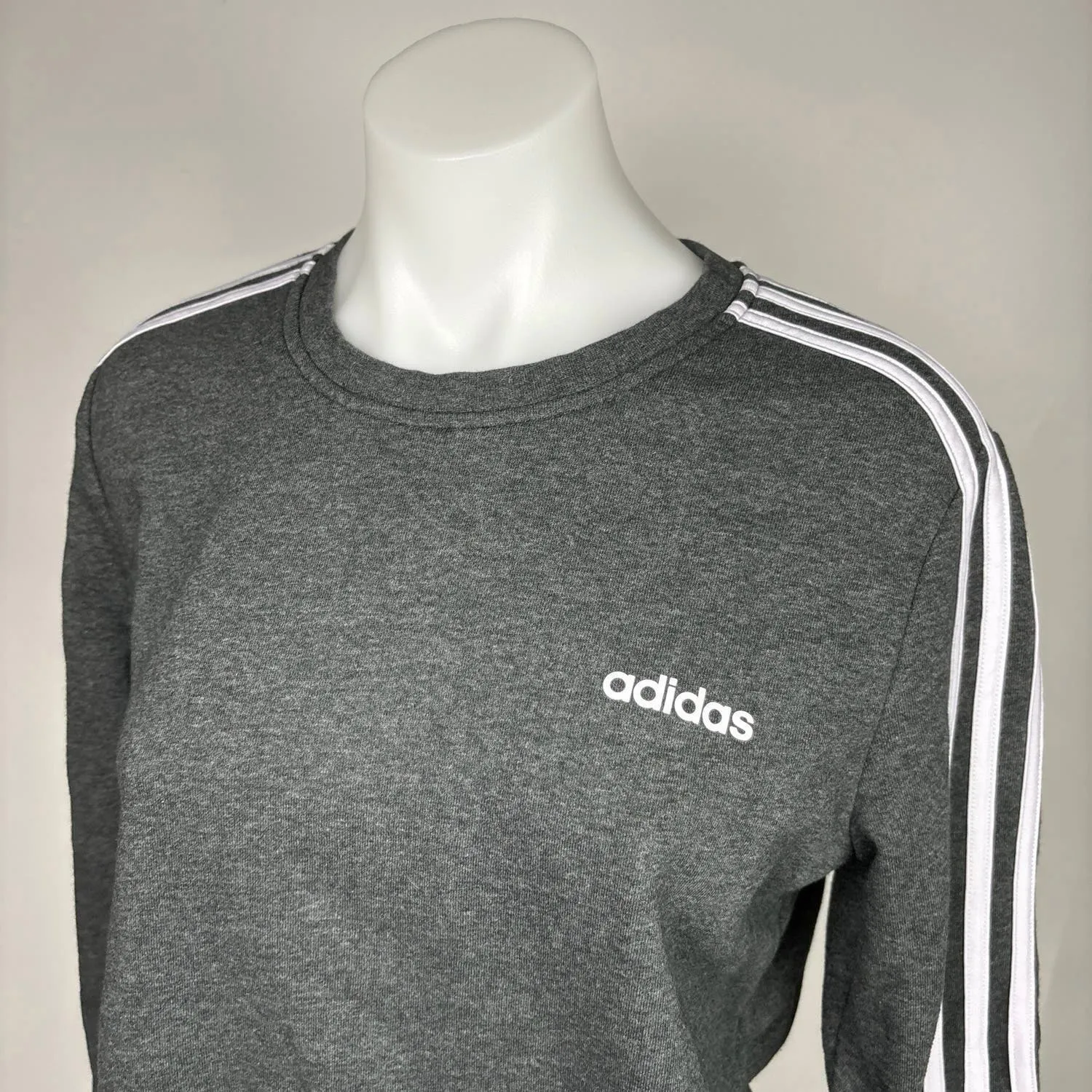 Adidas Women's Grey Three Stripe Fleece Crew Pullover Sweatshirt Sweater Size L