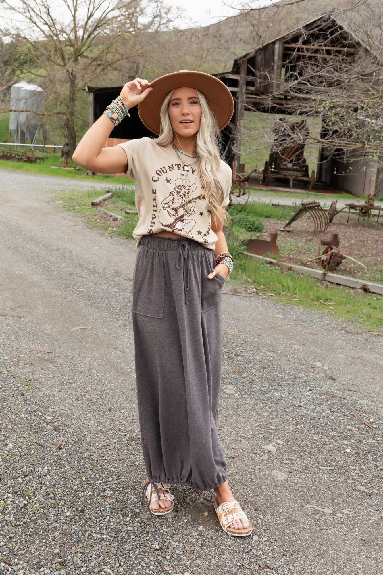 All In Drawstring Maxi Skirt - Mocha Gray