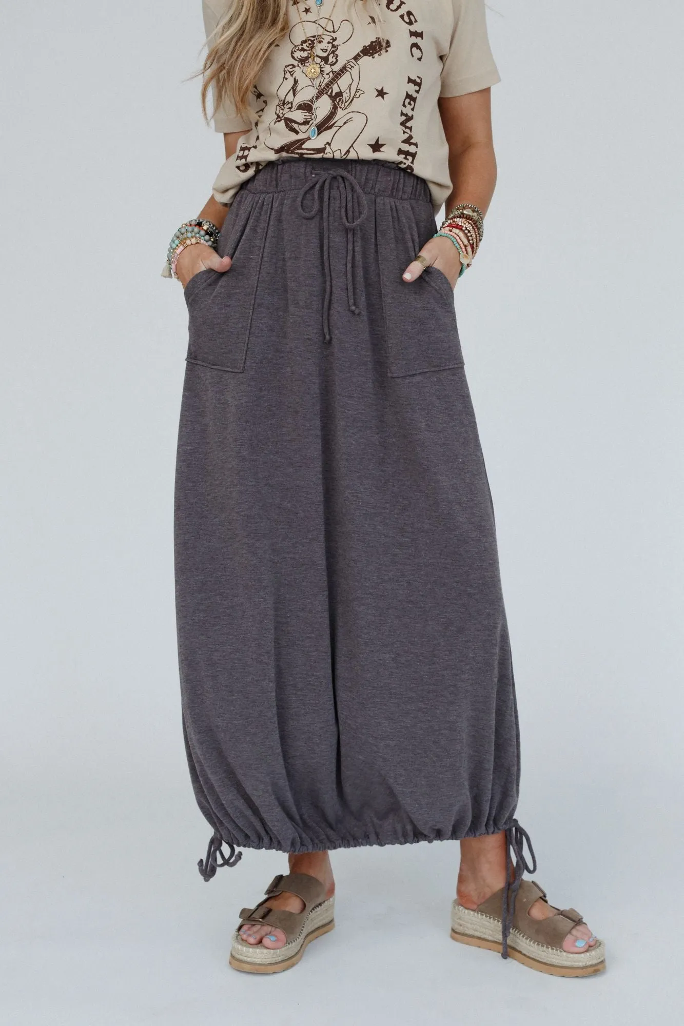 All In Drawstring Maxi Skirt - Mocha Gray