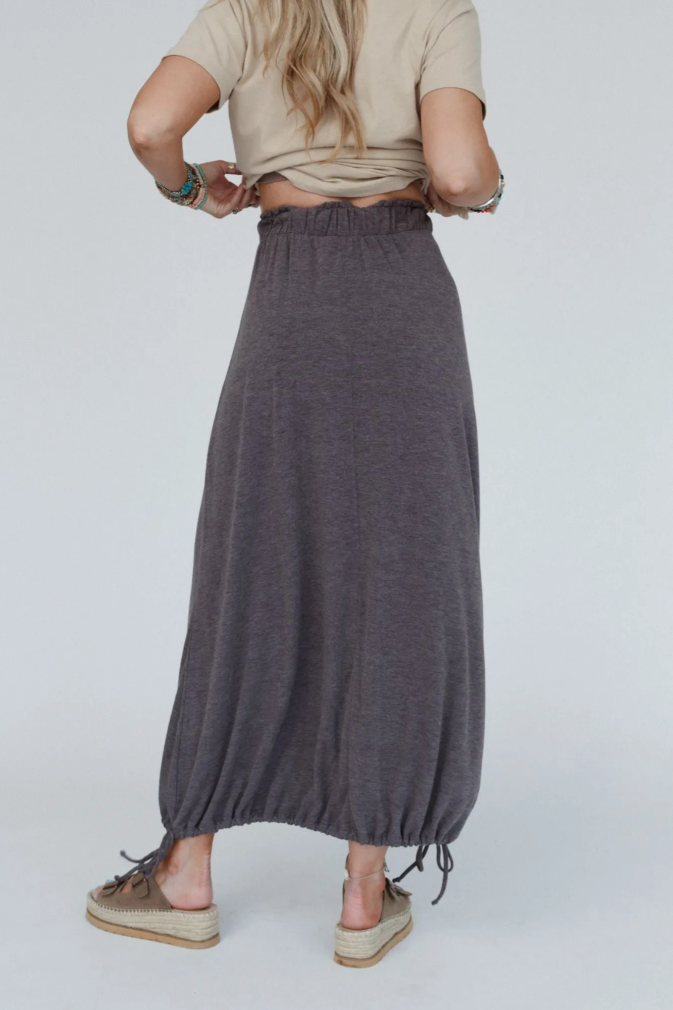 All In Drawstring Maxi Skirt - Mocha Gray