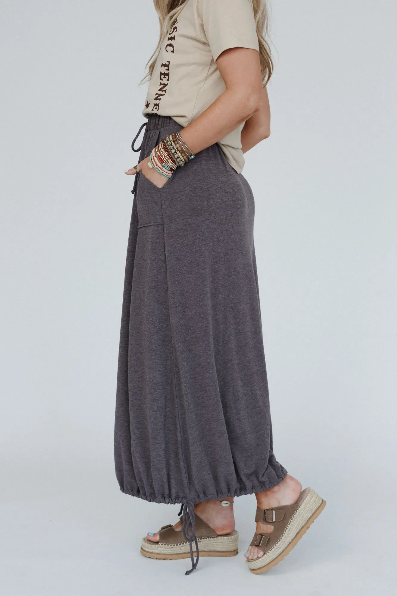 All In Drawstring Maxi Skirt - Mocha Gray