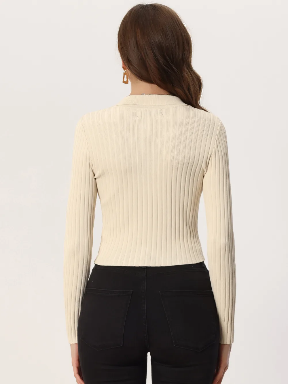 Allegra K- V Neck Ribbed Knit Sweater Pullover Top