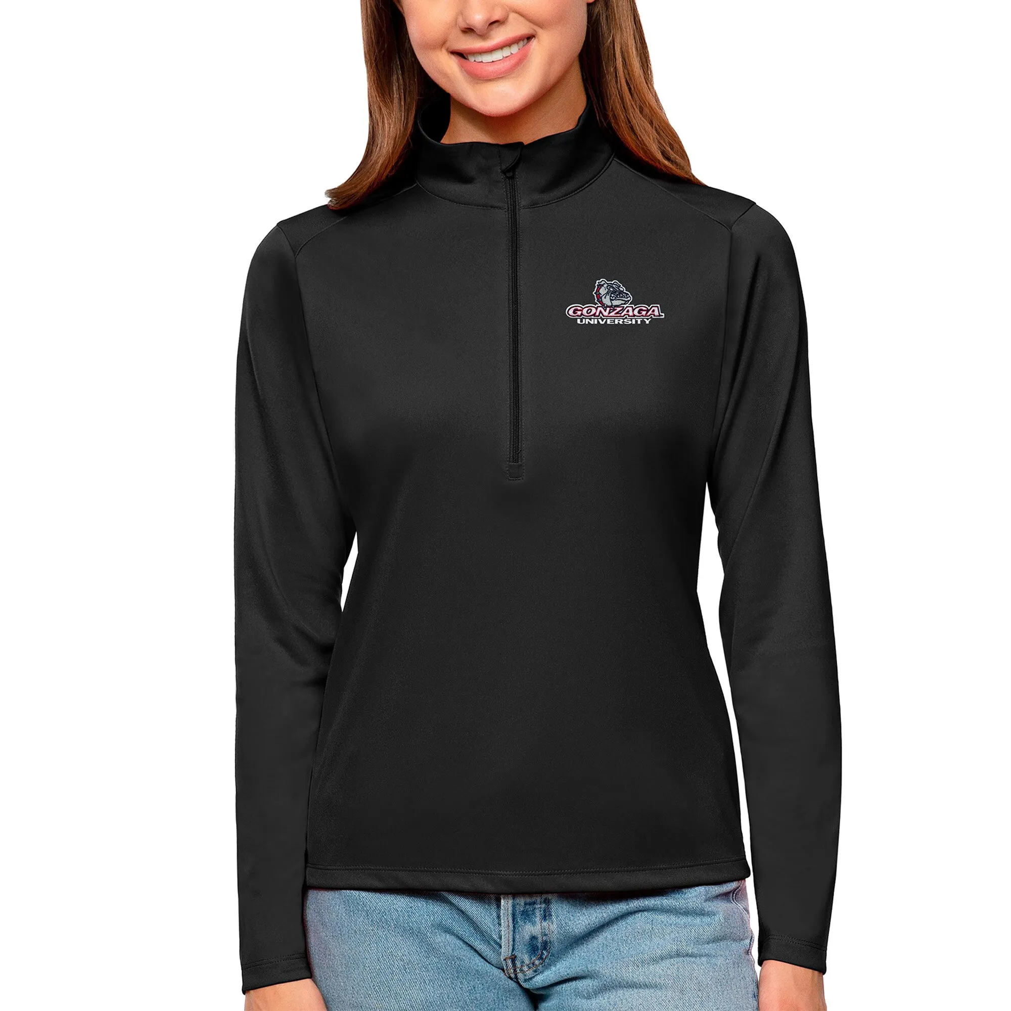 Antigua Gonzaga Bulldogs Women's Black Tribute Quarter-Zip Pullover Top