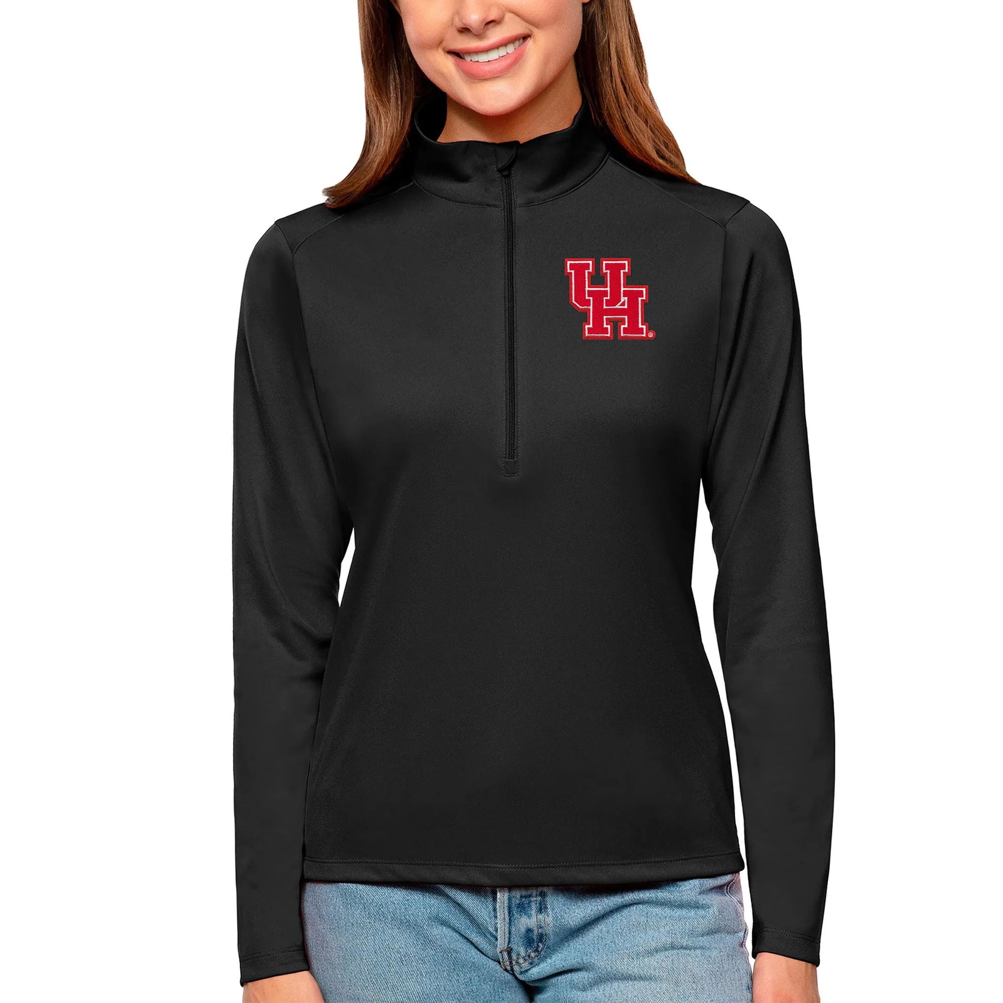 Antigua Houston Cougars Women's Black Tribute Quarter-Zip Pullover Top