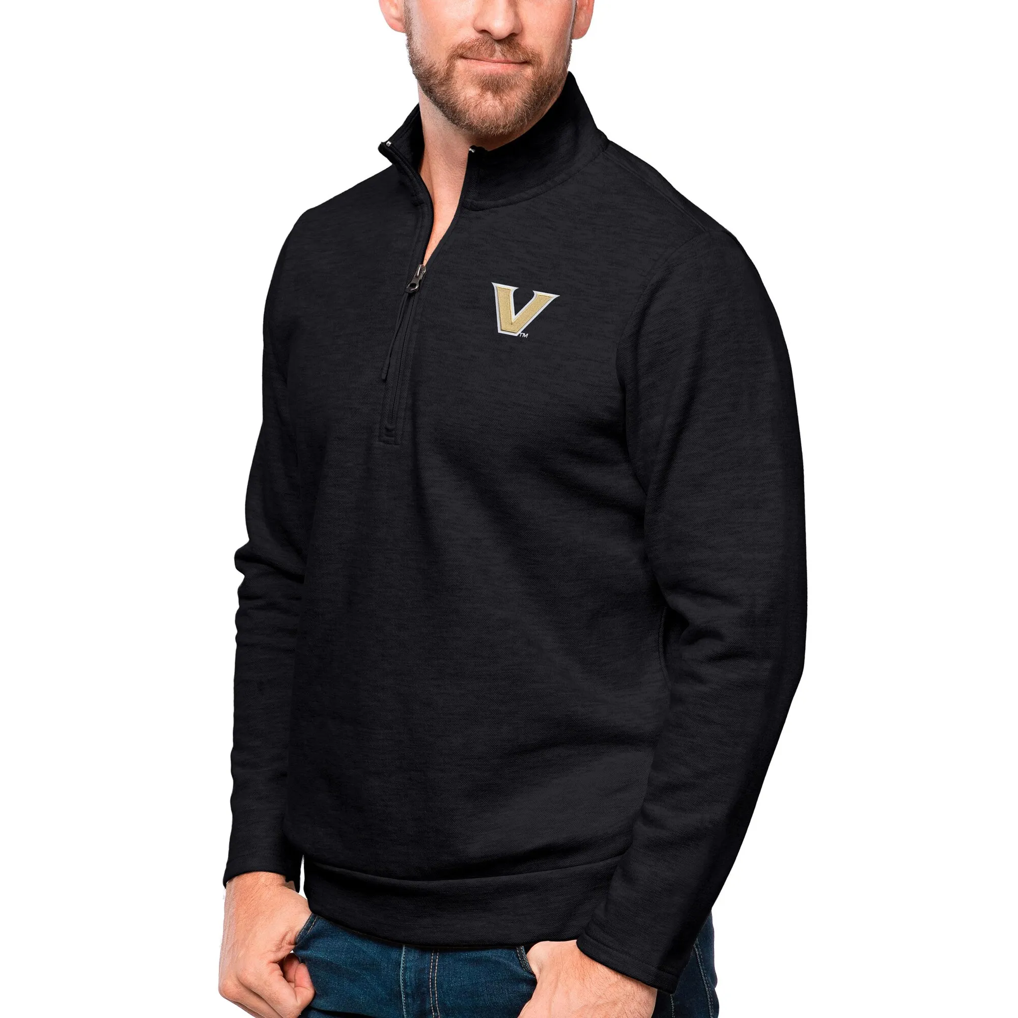 Antigua Vanderbilt Commodores Heather Black Gambit Quarter-Zip Pullover Top