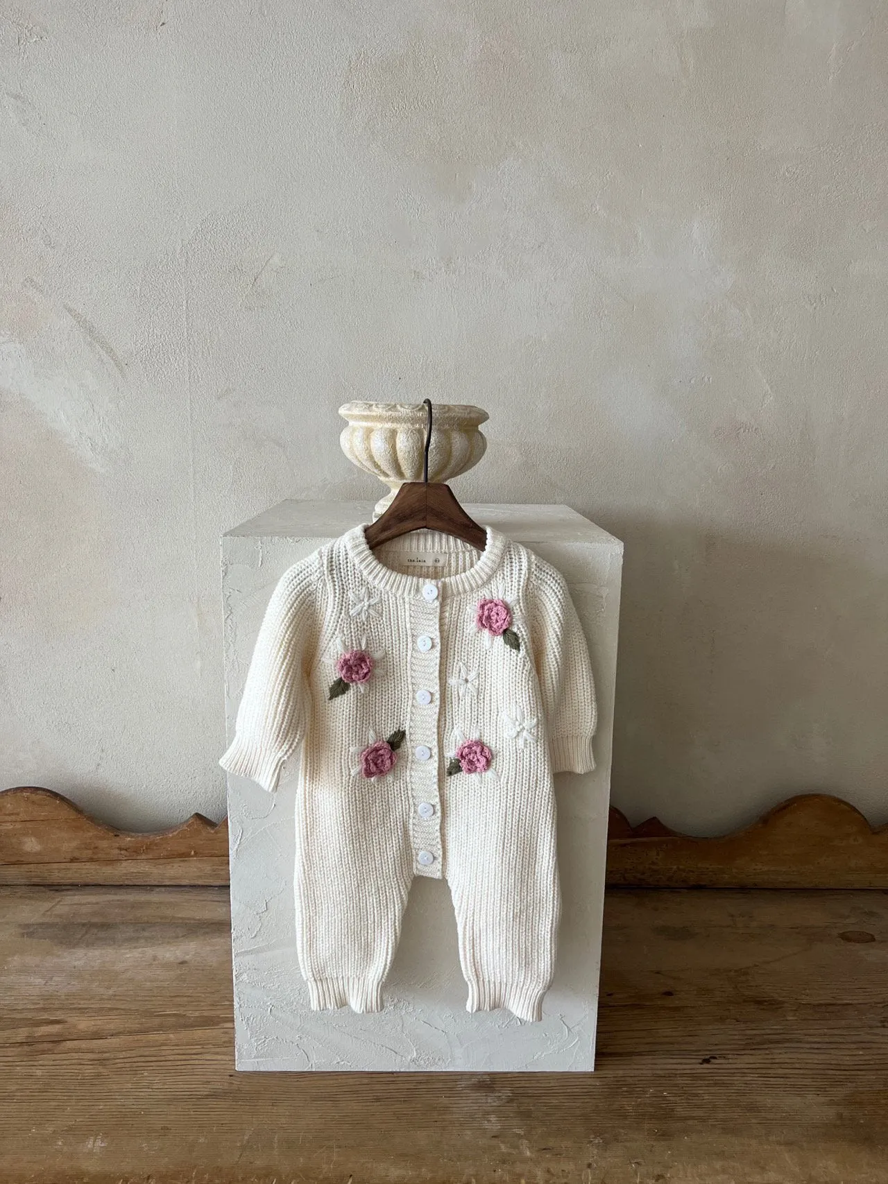 Baby Floral Embroidery Knit Sweater Jumpsuit (0-24m) - Ivory