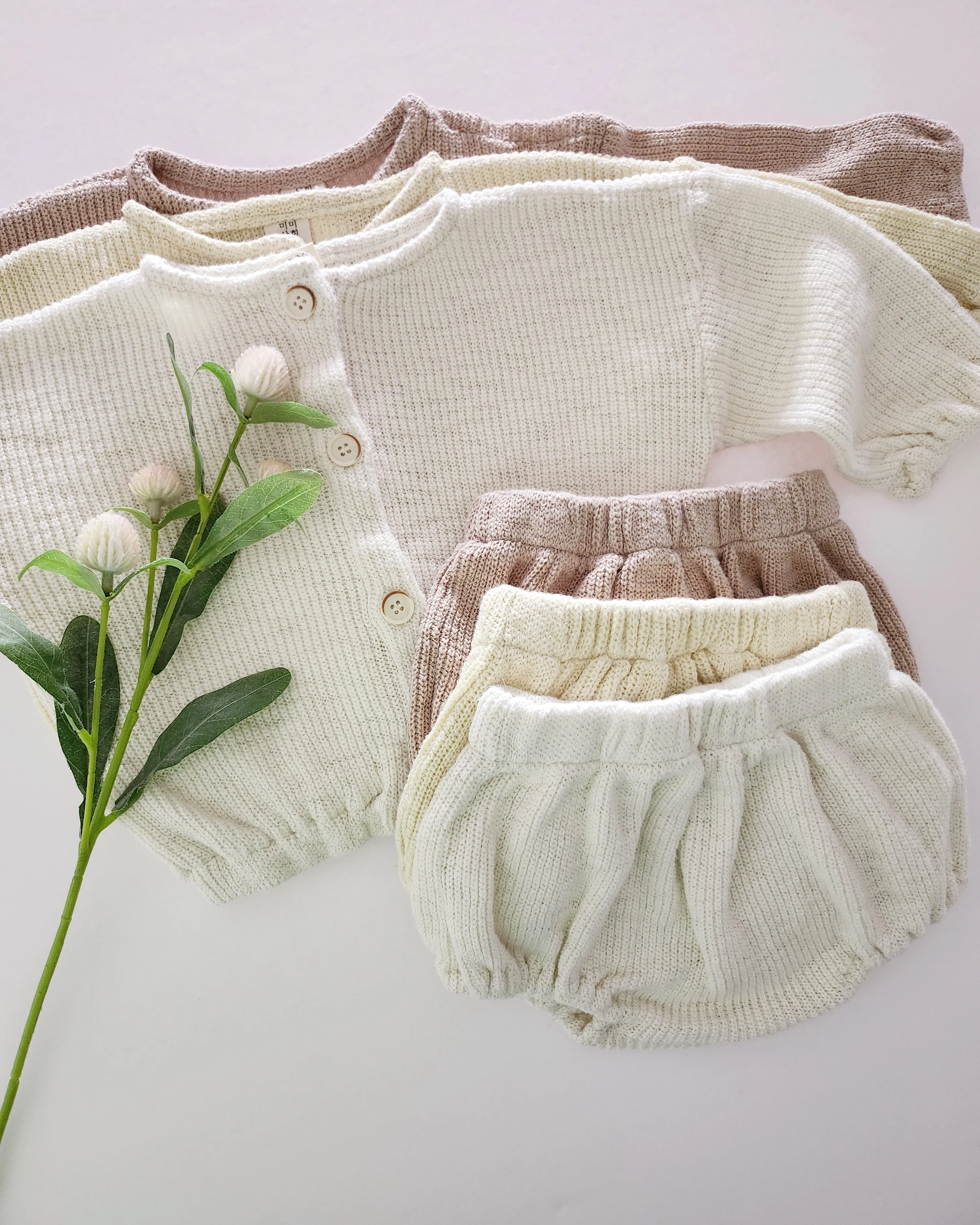 Baby Knit Sweater Cardigan and Bloomer Shorts Set (6-18m) - 3 Colors