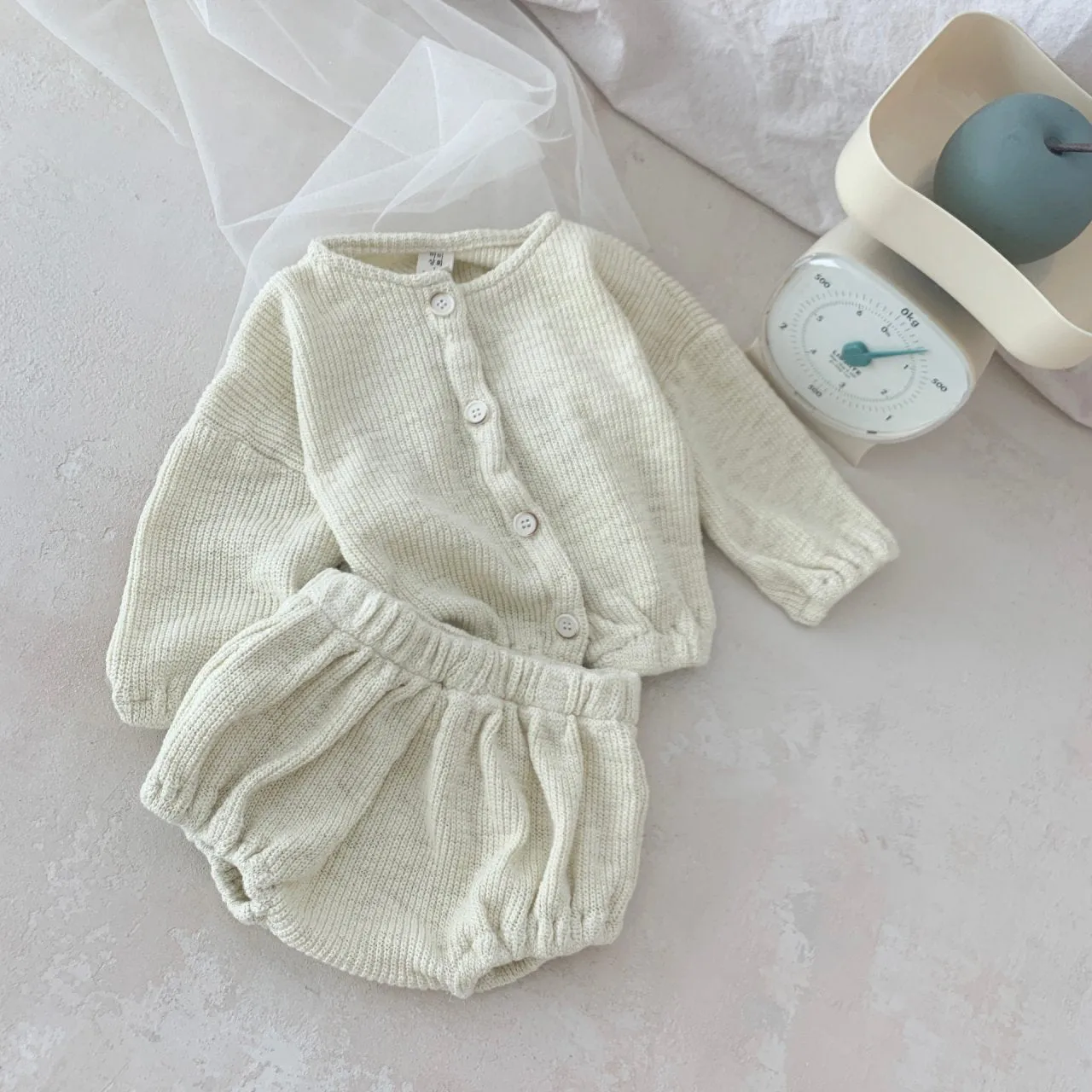 Baby Knit Sweater Cardigan and Bloomer Shorts Set (6-18m) - 3 Colors