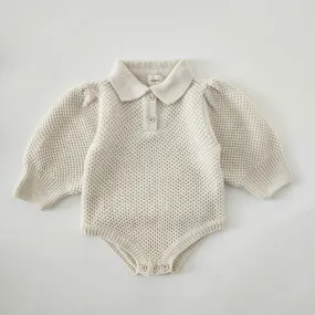 Baby Monbebe Puff Sleeve Sweater Romper (6-24m) - Cream