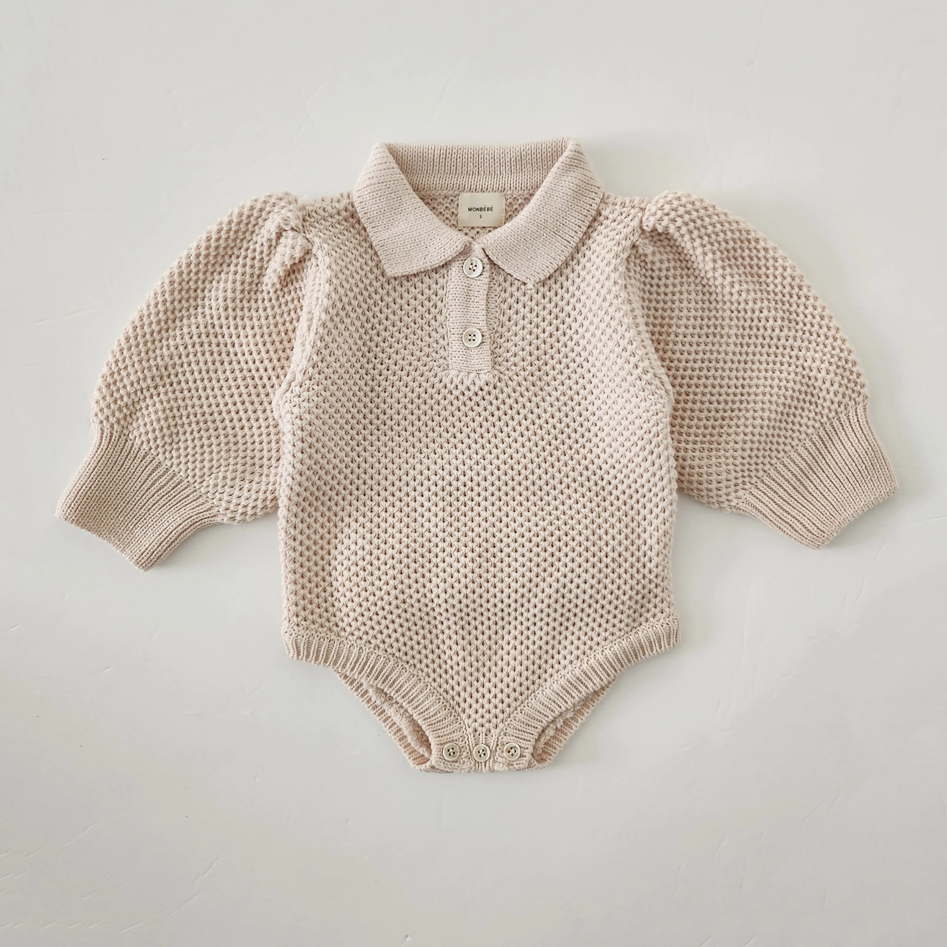 Baby Monbebe Puff Sleeve Sweater Romper (6-24m) - Pink