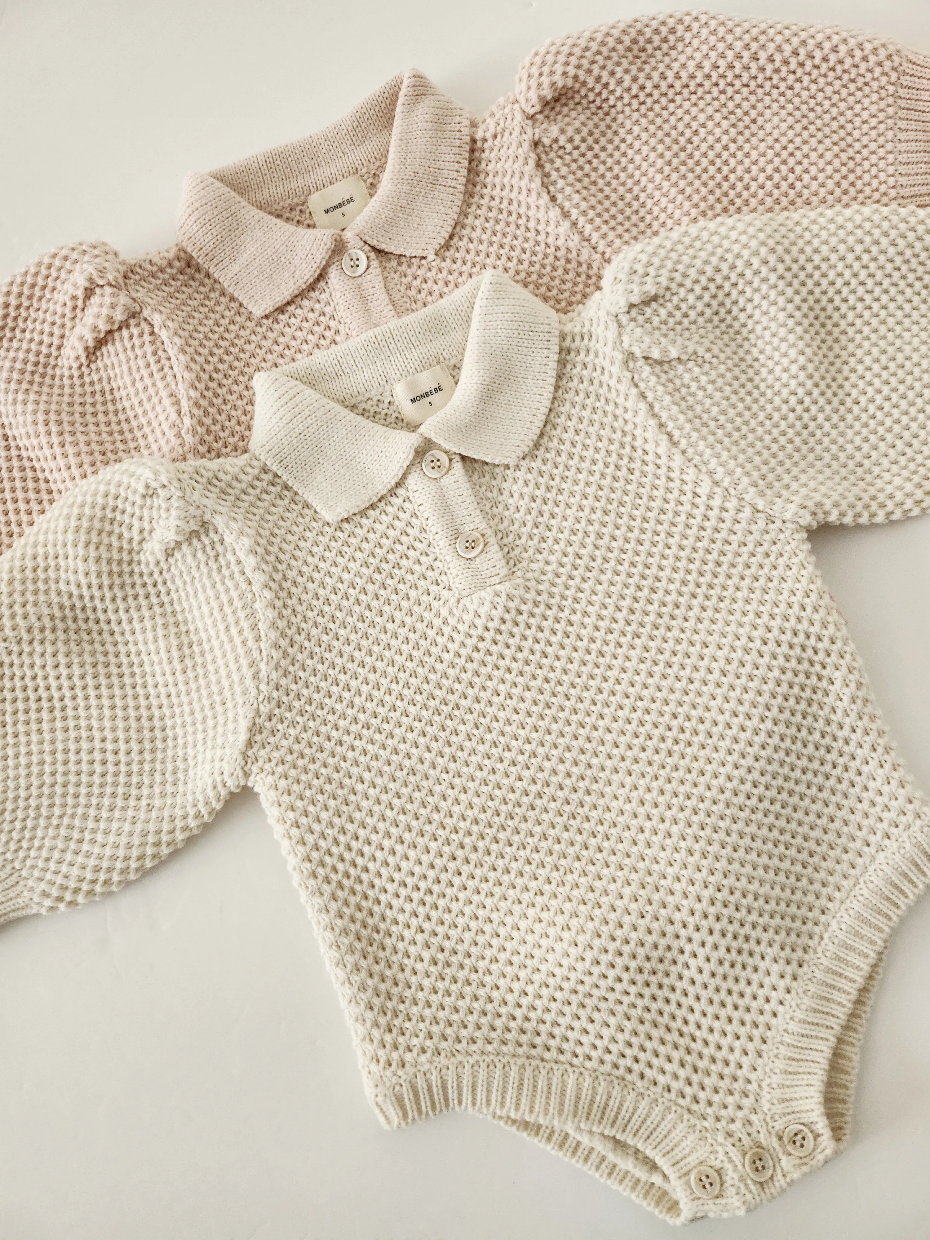 Baby Monbebe Puff Sleeve Sweater Romper (6-24m) - Pink