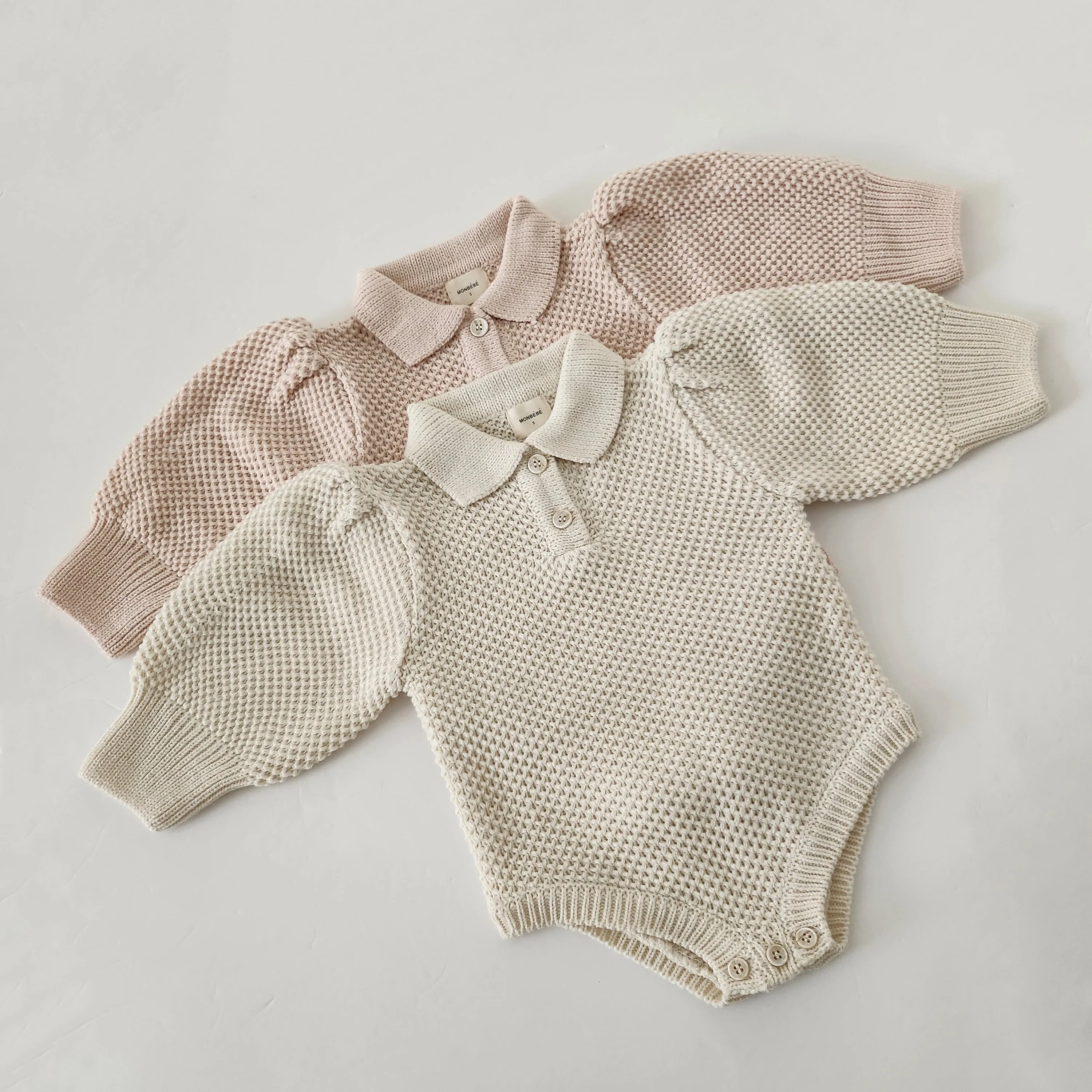 Baby Monbebe Puff Sleeve Sweater Romper (6-24m) - Pink