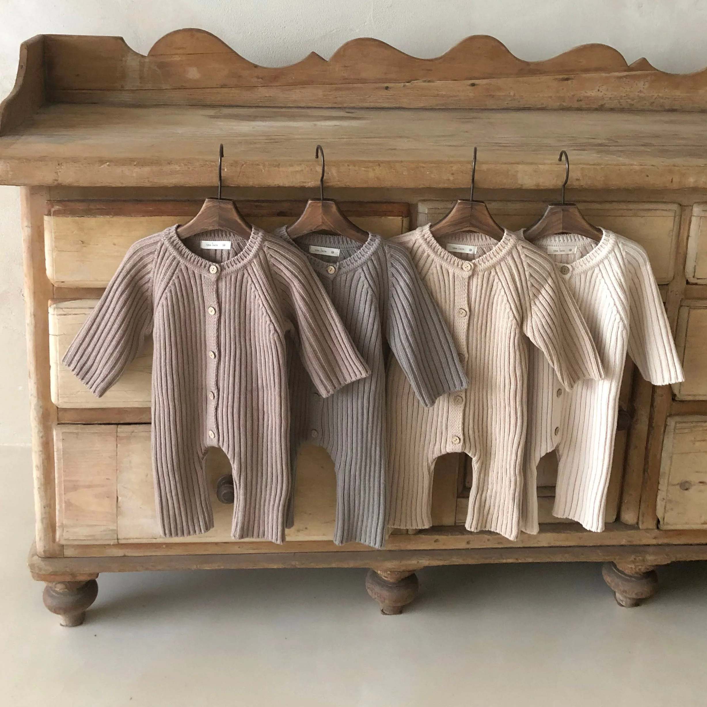 Baby Ribbed Sweater Knit Romper (0-18m)-Beige Gray