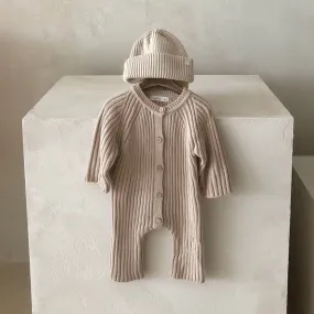 Baby Ribbed Sweater Knit Romper (0-18m)-Beige