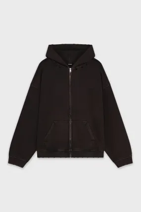 BLACK DYED VINTAGE HOODIE ZIP-UP