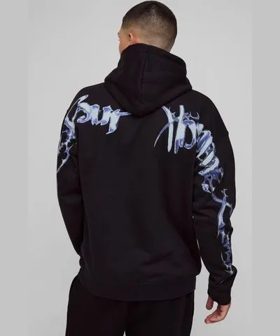 boohoo Mens Oversized Over Seams Gothic Graphic Hoodie