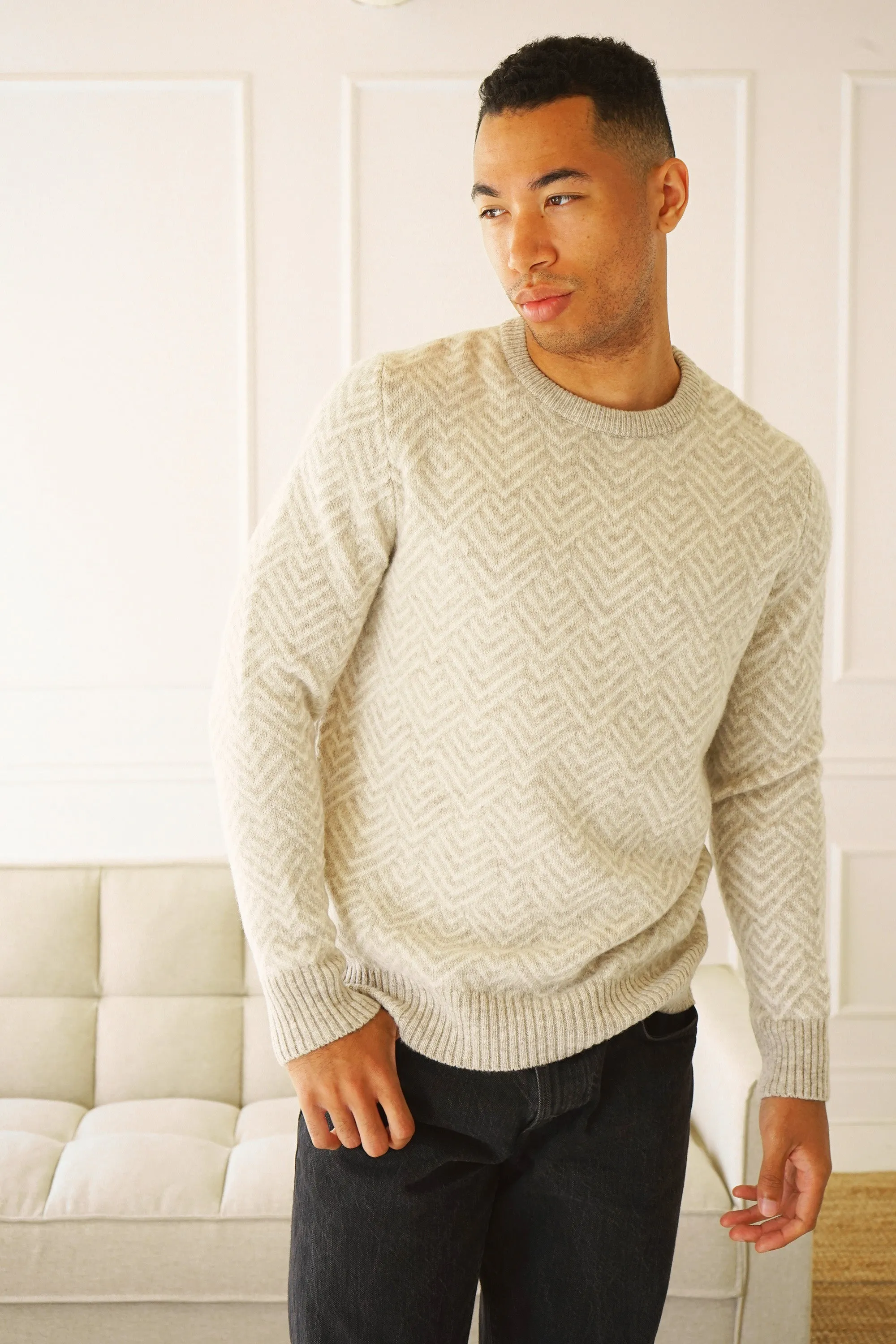 Brisco Beige Herringbone Sweater