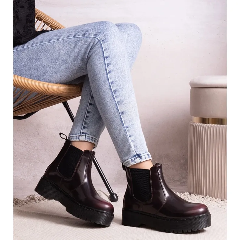 Burgundy platform ankle boots by Lessaya red