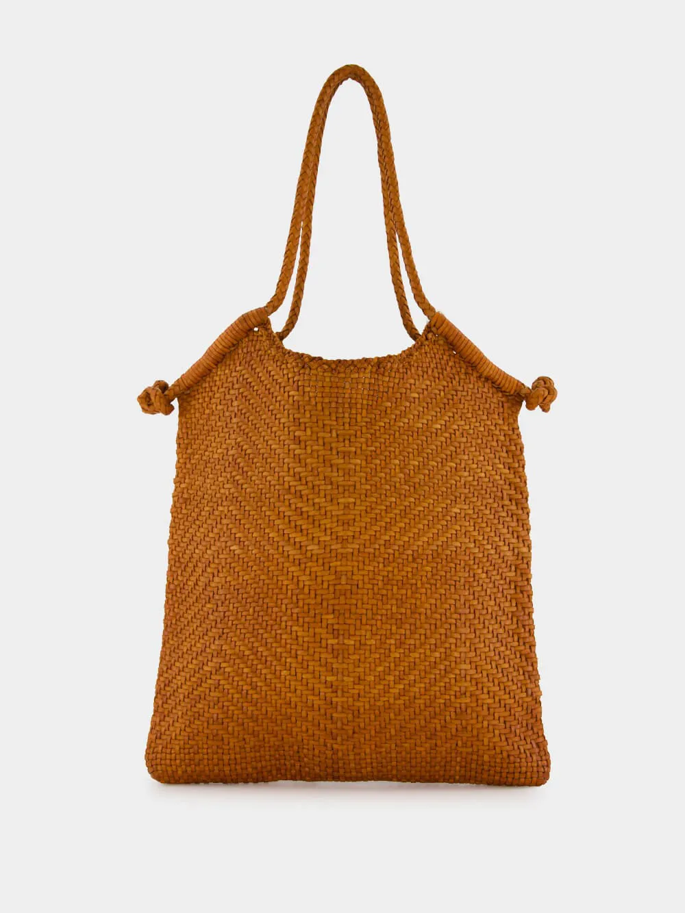 Camel Woven Leather Minga Tote Bag