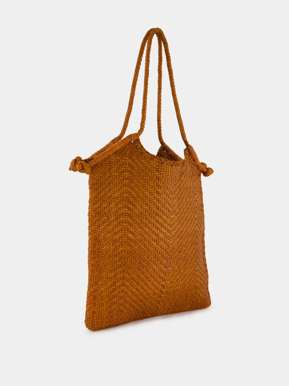 Camel Woven Leather Minga Tote Bag