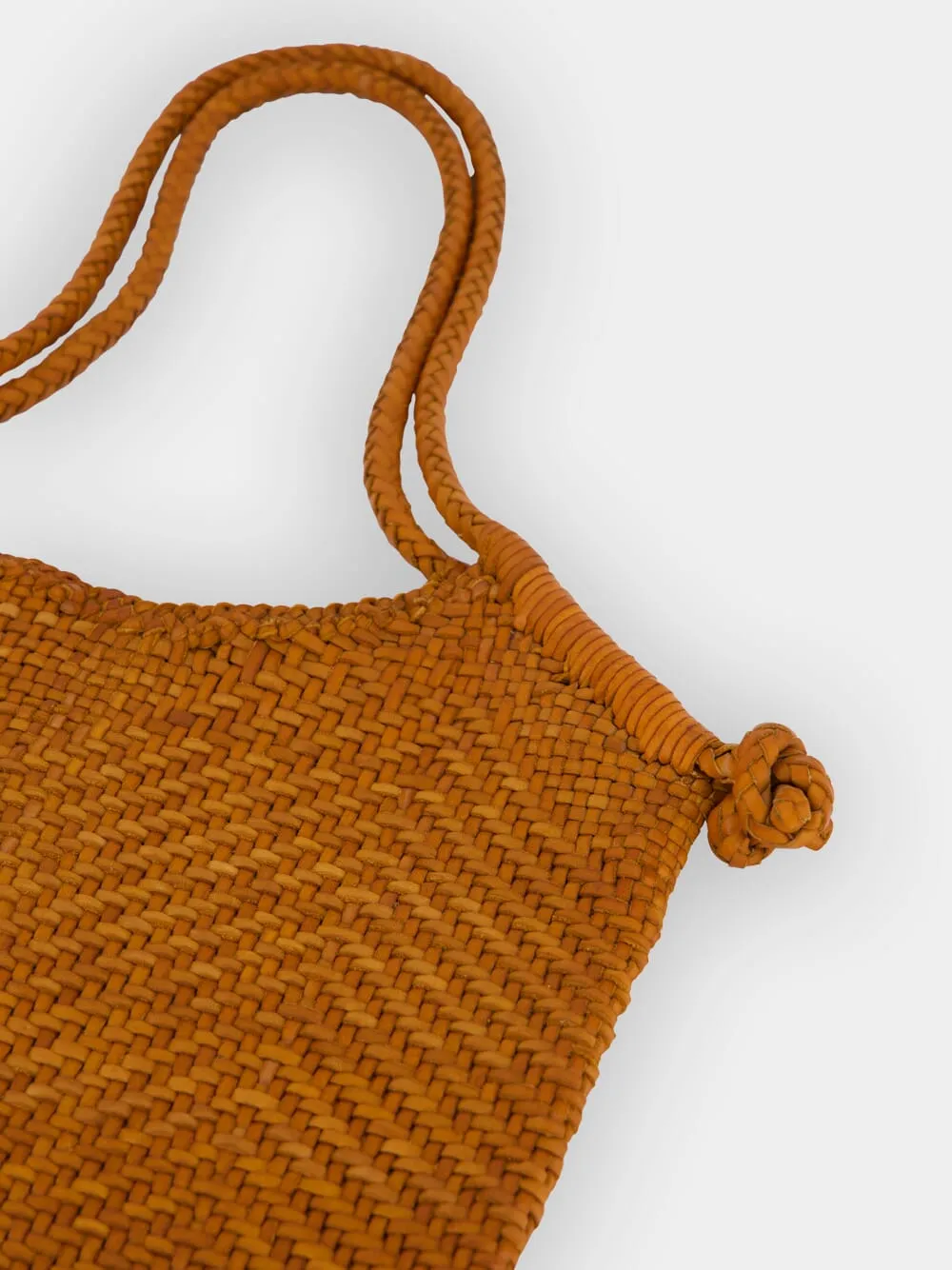 Camel Woven Leather Minga Tote Bag