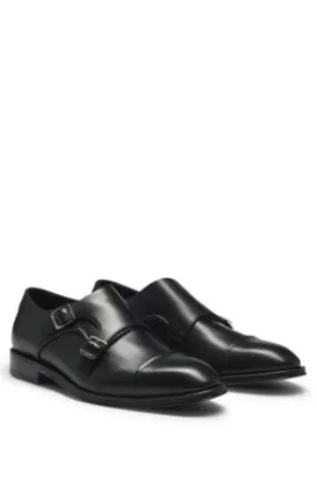 Cap-toe double monk shoes in leather