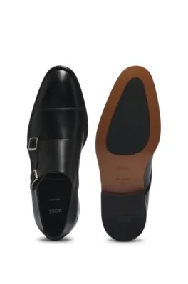 Cap-toe double monk shoes in leather