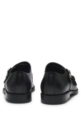 Cap-toe double monk shoes in leather