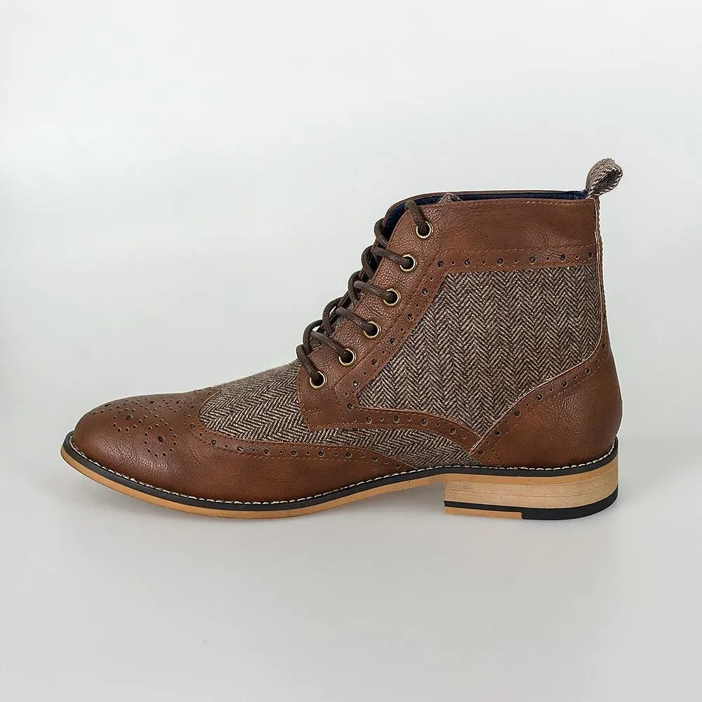 Cavani Sherlock Brown Men's Tweed Brogue Boots