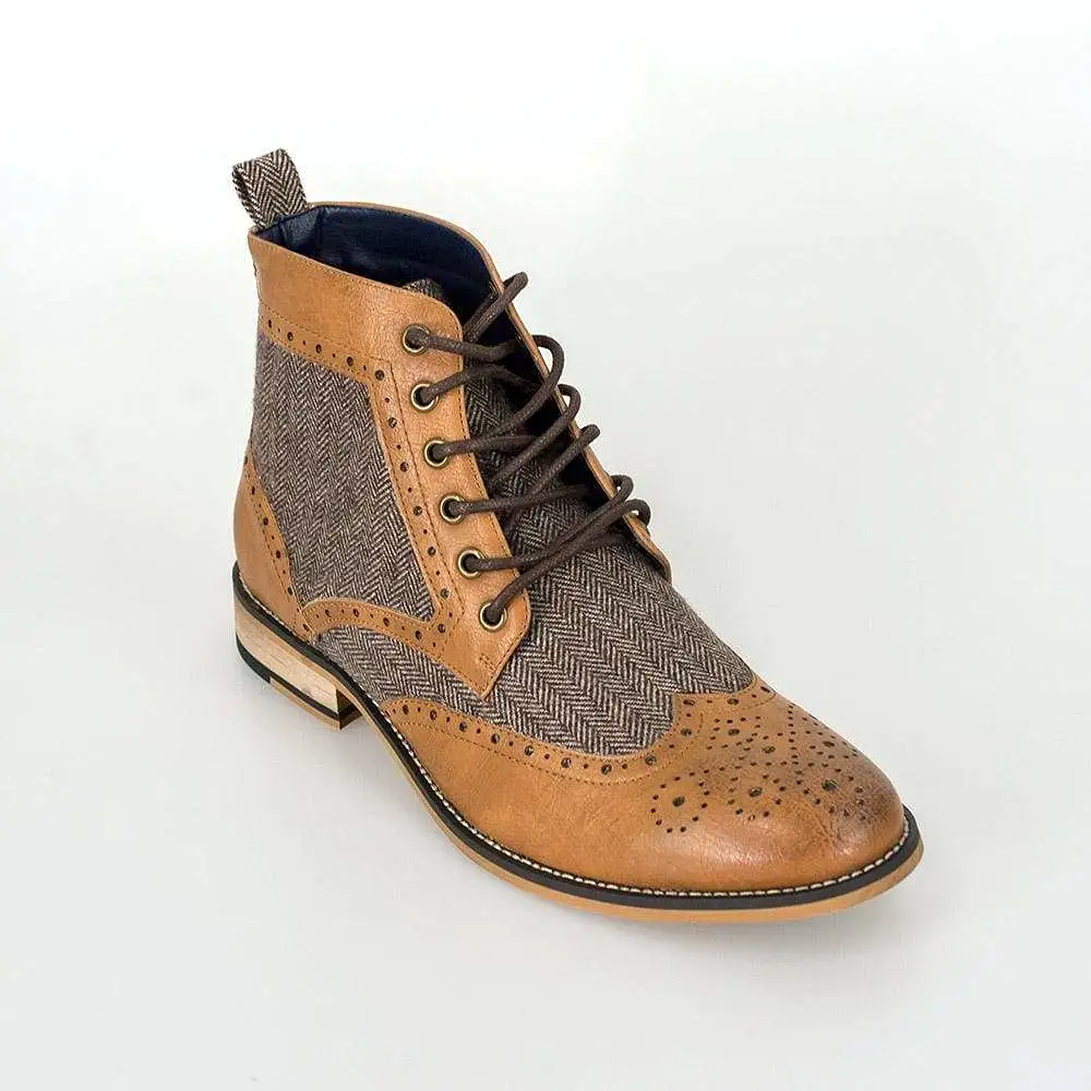 Cavani Sherlock Tan Men's Leather Tweed Boots