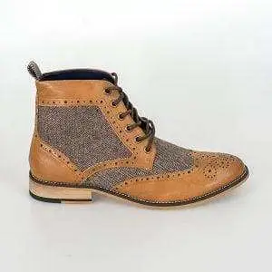 Cavani Sherlock Tan Men's Leather Tweed Boots