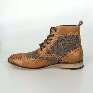 Cavani Sherlock Tan Men's Leather Tweed Boots