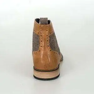 Cavani Sherlock Tan Men's Leather Tweed Boots