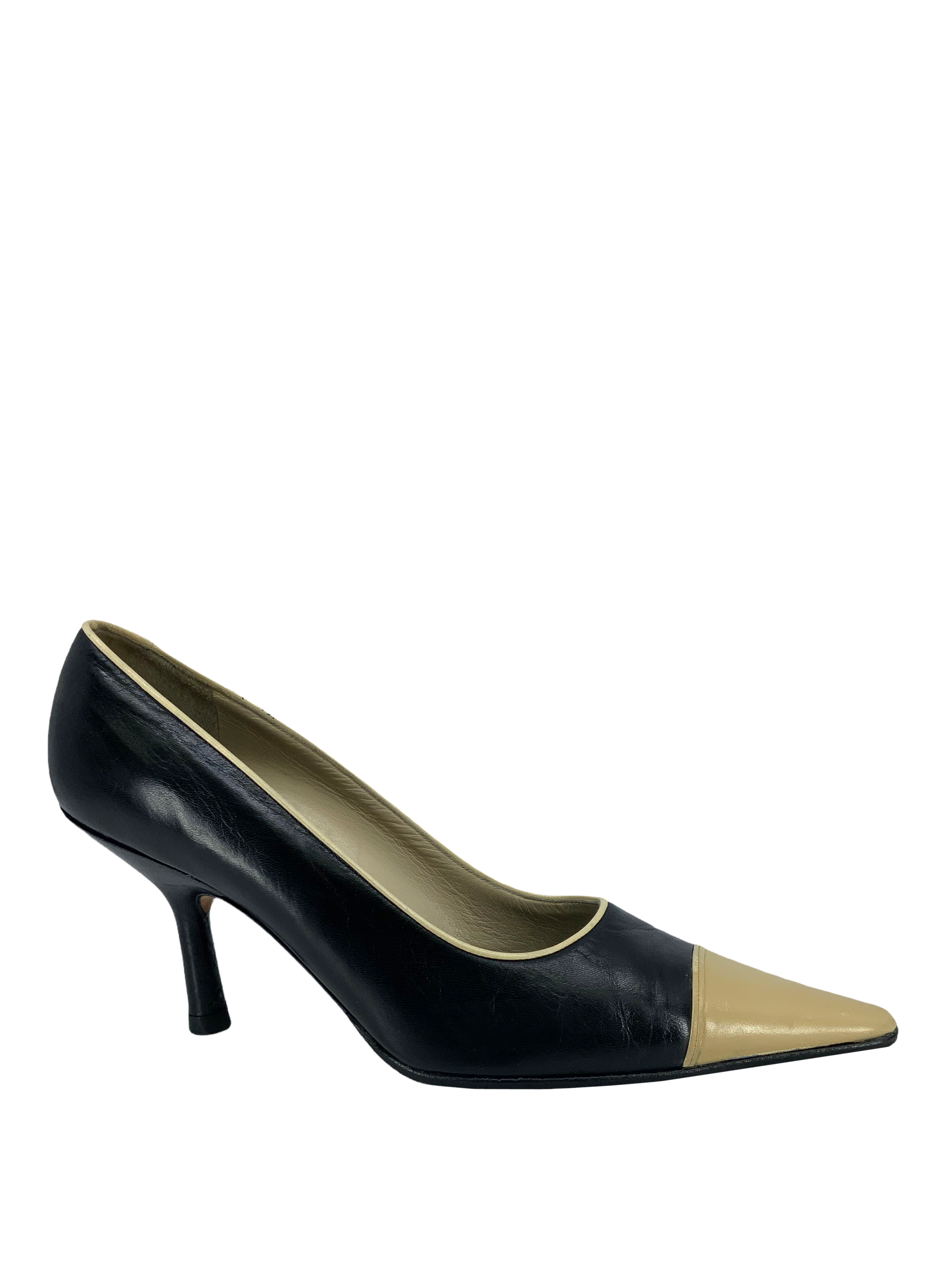 Chanel Leather Cap Toe Classic Pumps Size 5.5