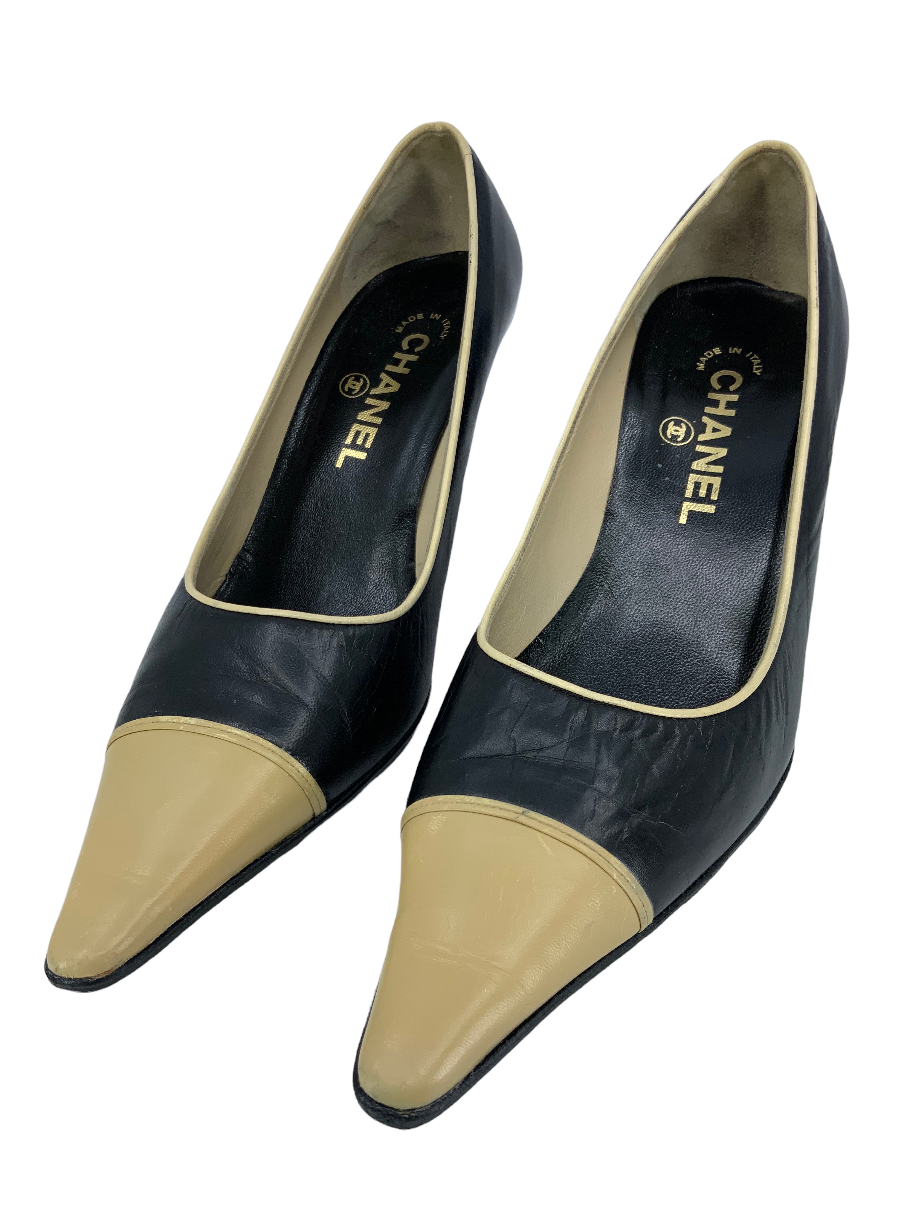 Chanel Leather Cap Toe Classic Pumps Size 5.5