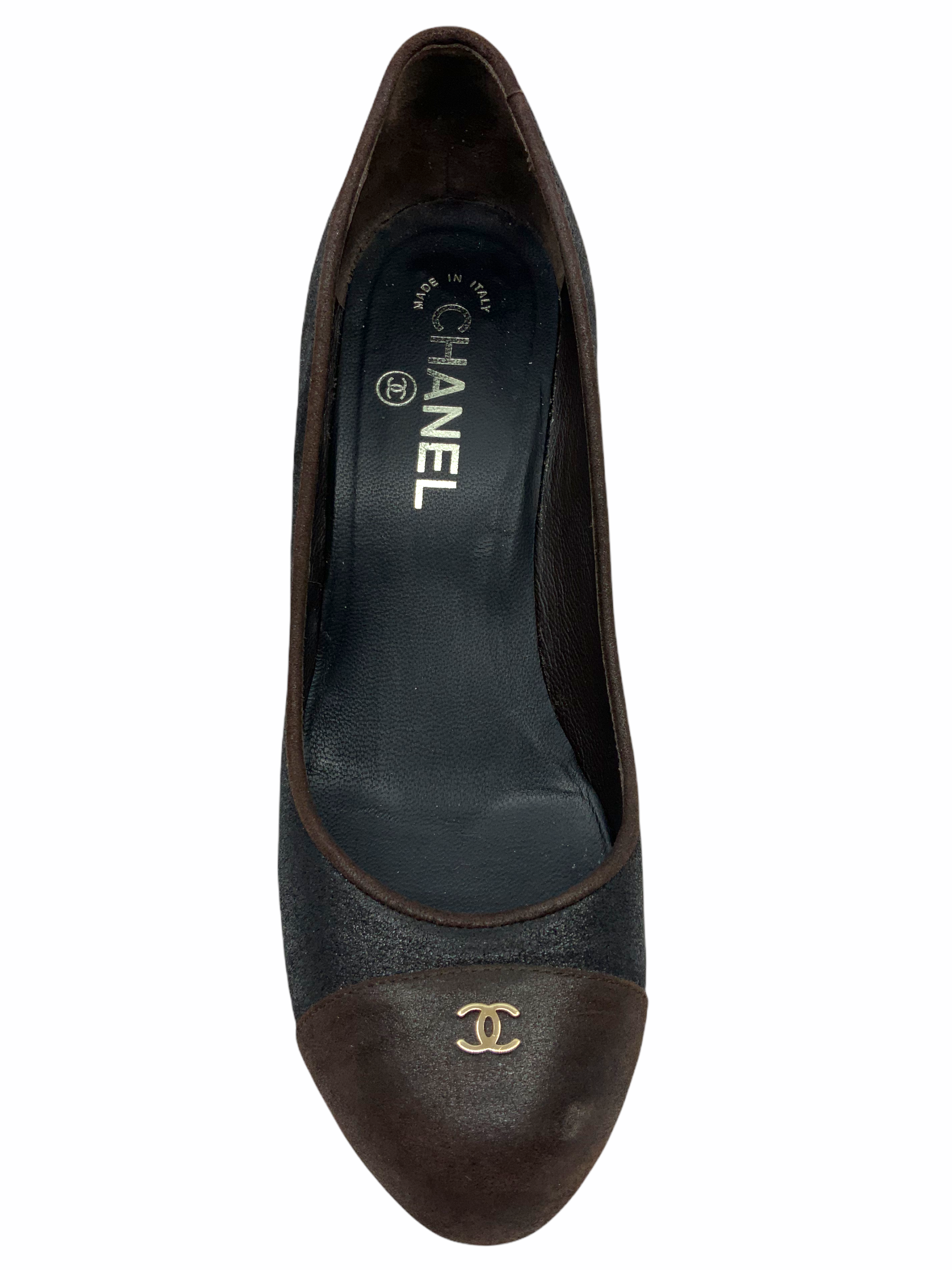 Chanel Suede Cap Toe Hidden Platform Pumps Size 7