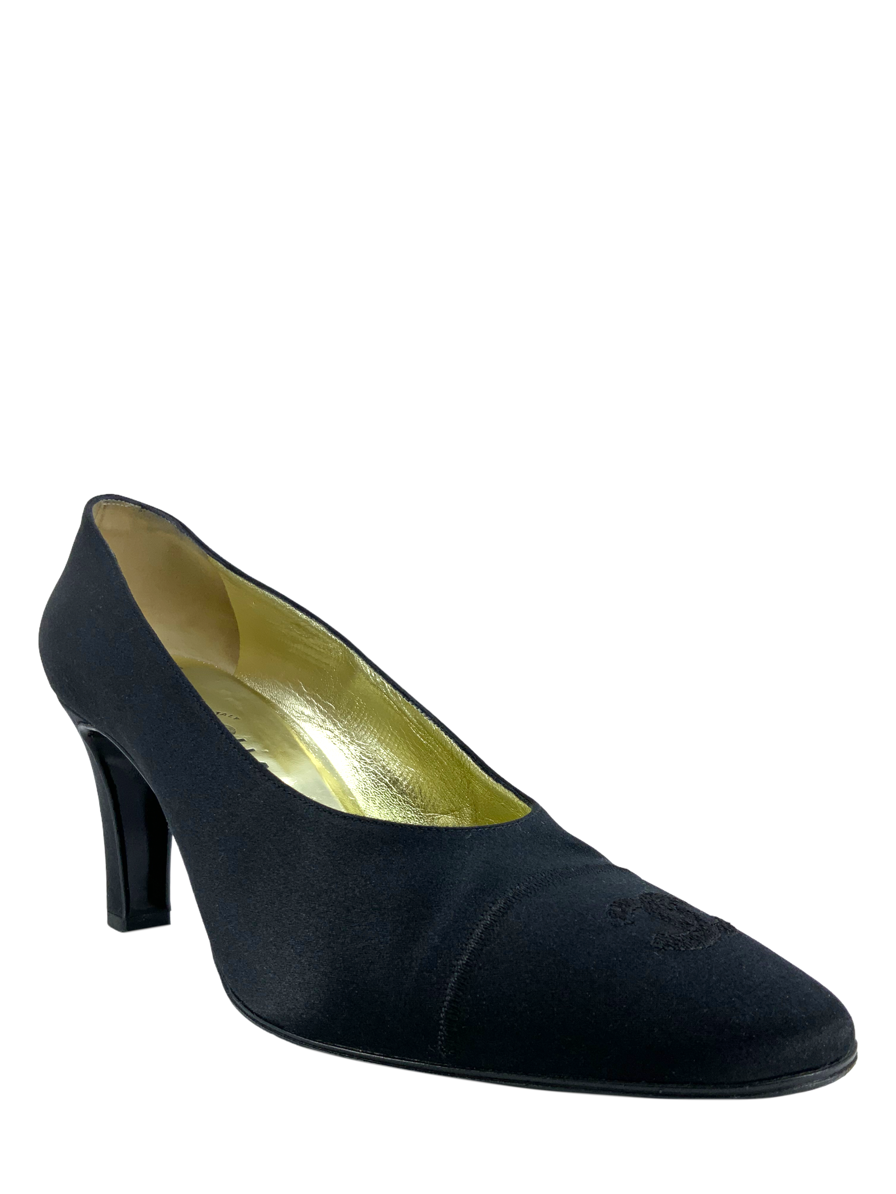 CHANEL Vintage Satin CC Cap Toe Pumps Size 10