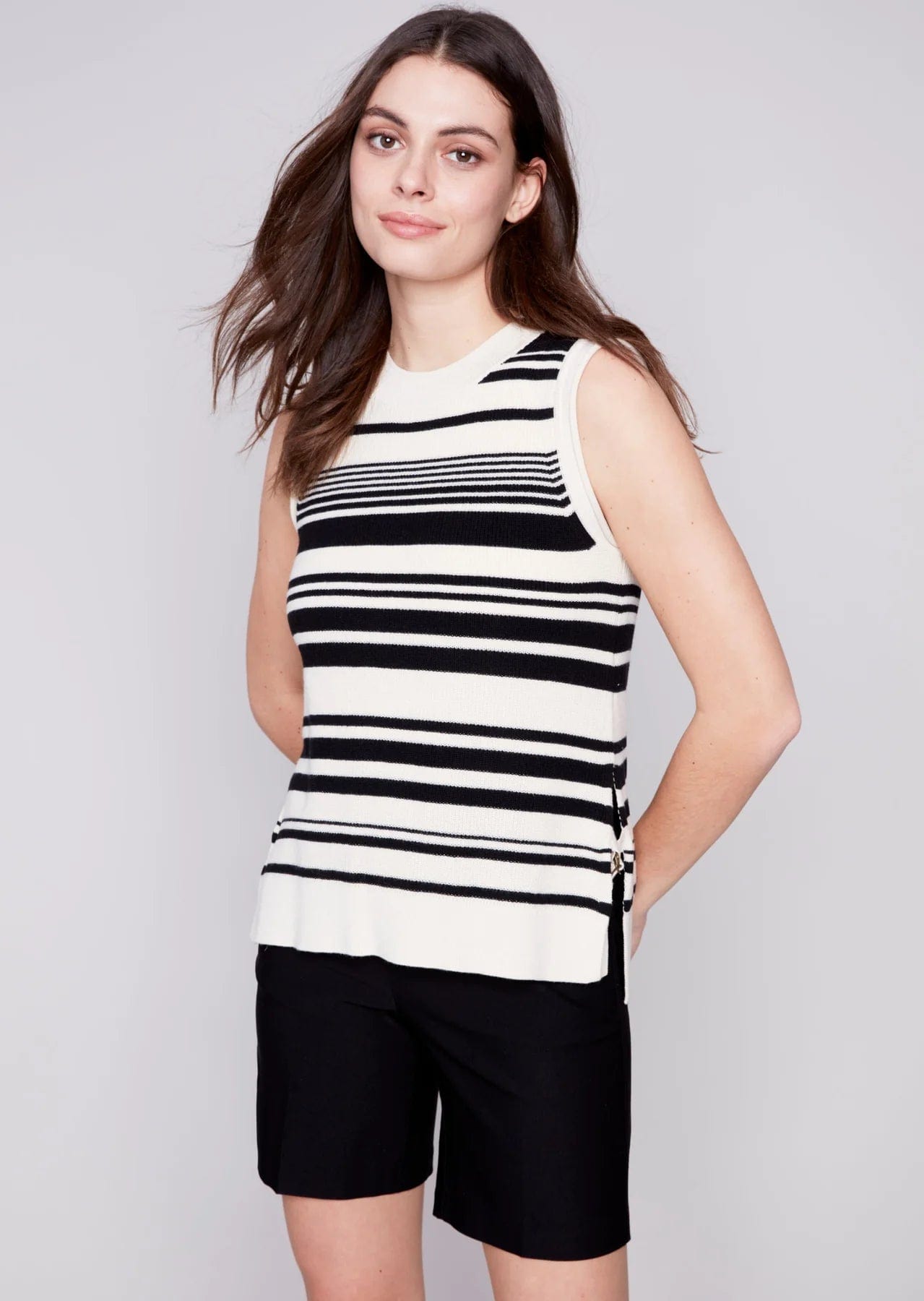 Charlie B Sweater Vest With Side Openings and Ties - C2627 812B