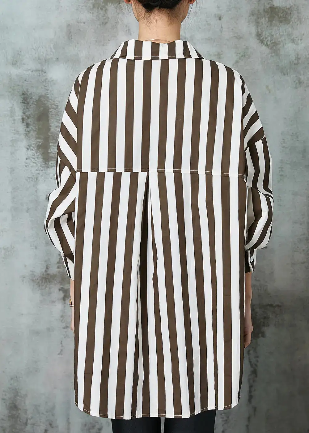 Chic Khaki Oversized Striped Cotton Shirt Tops Spring JK1001